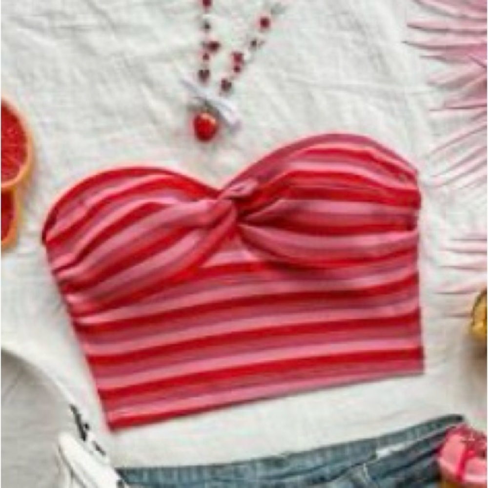 SHEIN Red and Pink Striped Crop Top